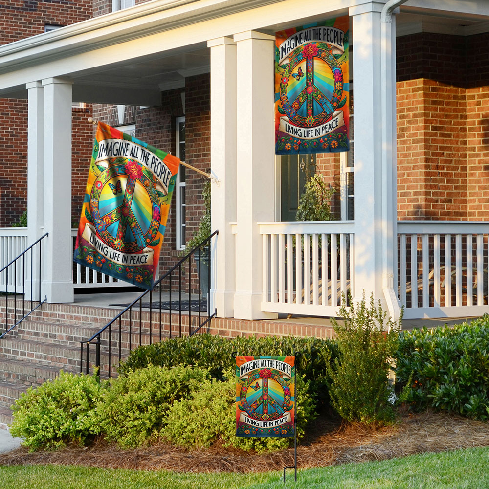 Peace Sign Hippie Flag Imagine All The People Living Life In Peace Flag
