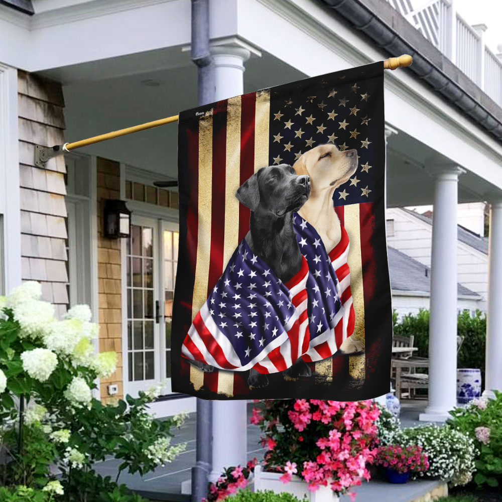 Black And Yellow Labrador Retriever American Patriot Wrapped in Glory Flag 3-Day Shipping