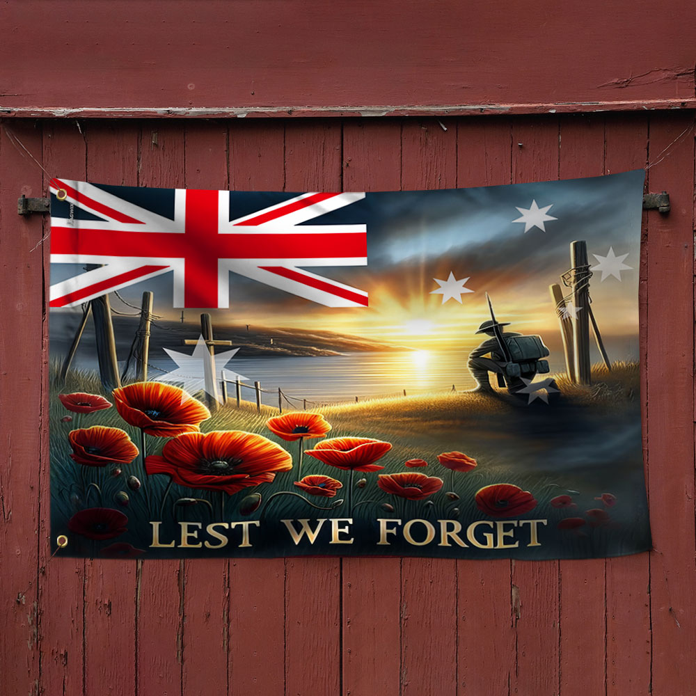 Anzac Day, Remembrance Day Australian Veteran Lest We Forget Grommet Flag