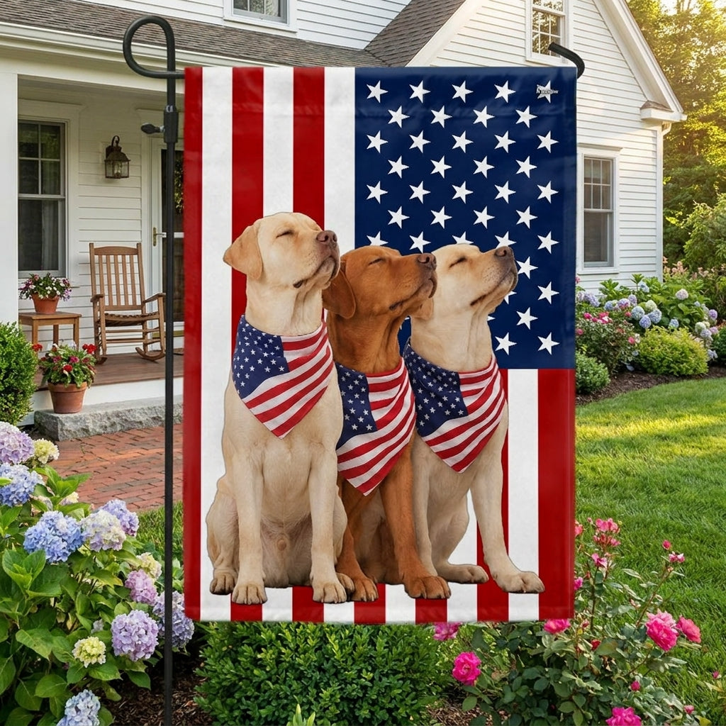 Dog American Flag, Patriotic Yellow and Red Fox Labrador Retriever US Flag