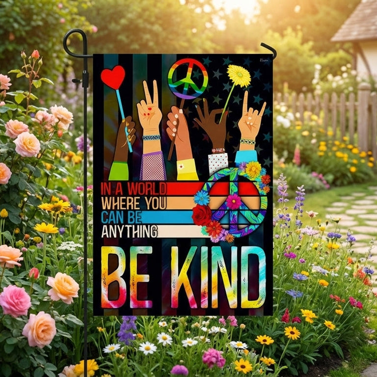 Hippie Flag In A World Where You Can Be Anything Be Kind Flag