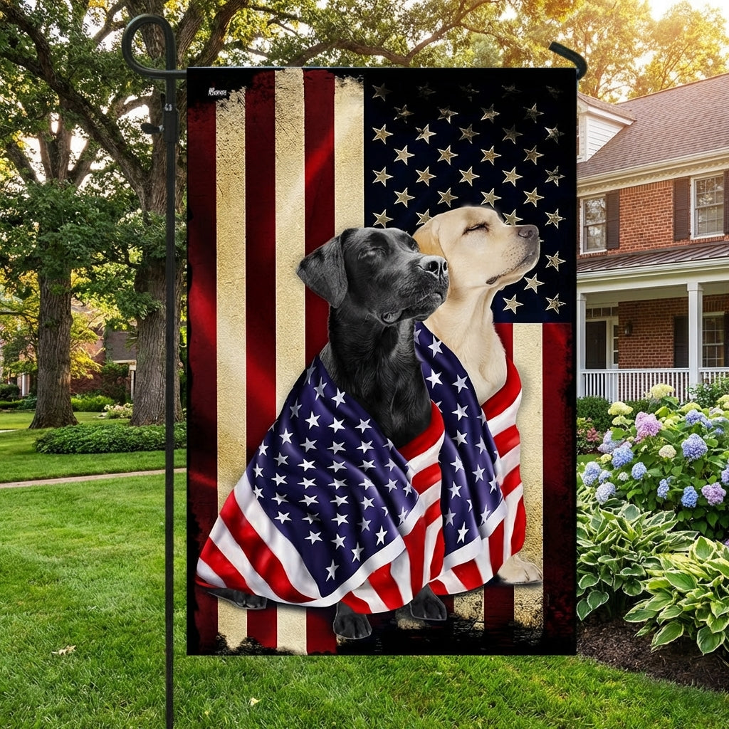Black And Yellow Labrador Retriever American Patriot Wrapped in Glory Flag 3-Day Shipping