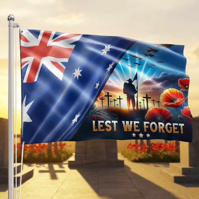 Australia Flag for Anzac Day, Australian Veteran Lest We Forget Grommet Flag
