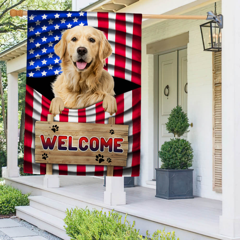 Golden Retriever Dog Welcome American Flag TQN1135Fv2 3-Day Shipping