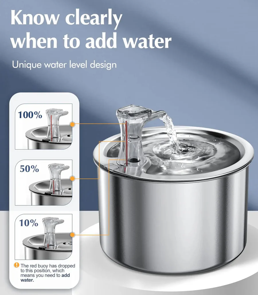 PurrFlow Smart Cat Fountain Stainless Steel with Filter & Auto-Sensor
