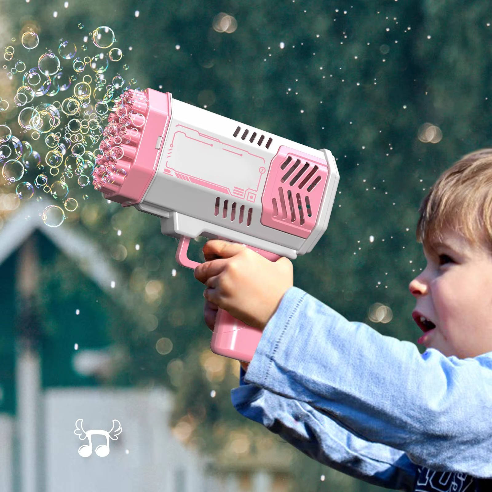 40 Hole Automatic Bubble Gun with LED Lights, Gatling Style Bubble Blower Toy for Kids 3+, Outdoor Party Play