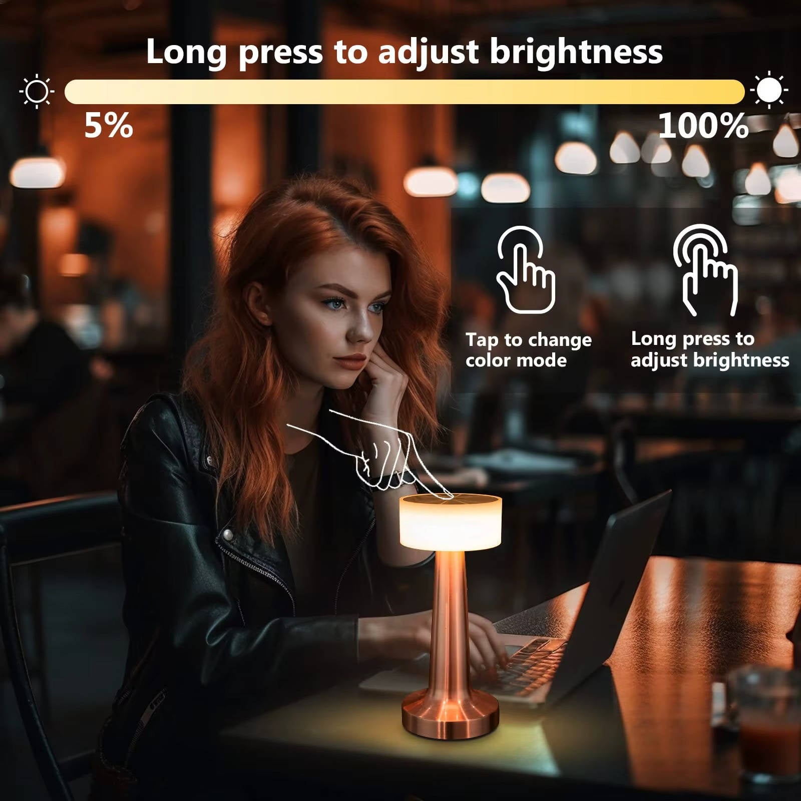 Cordless Table Lamp Rechargeable LED, Metal Accent Lamp for Dining Table Living Room Ambient Lighting