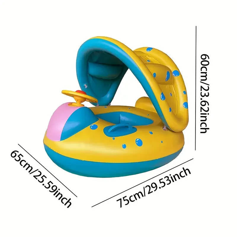 Kids Swim Trainer Pool Float with Sun Shade, Inflatable Swim Ring PVC Baby Toddler Safe Float