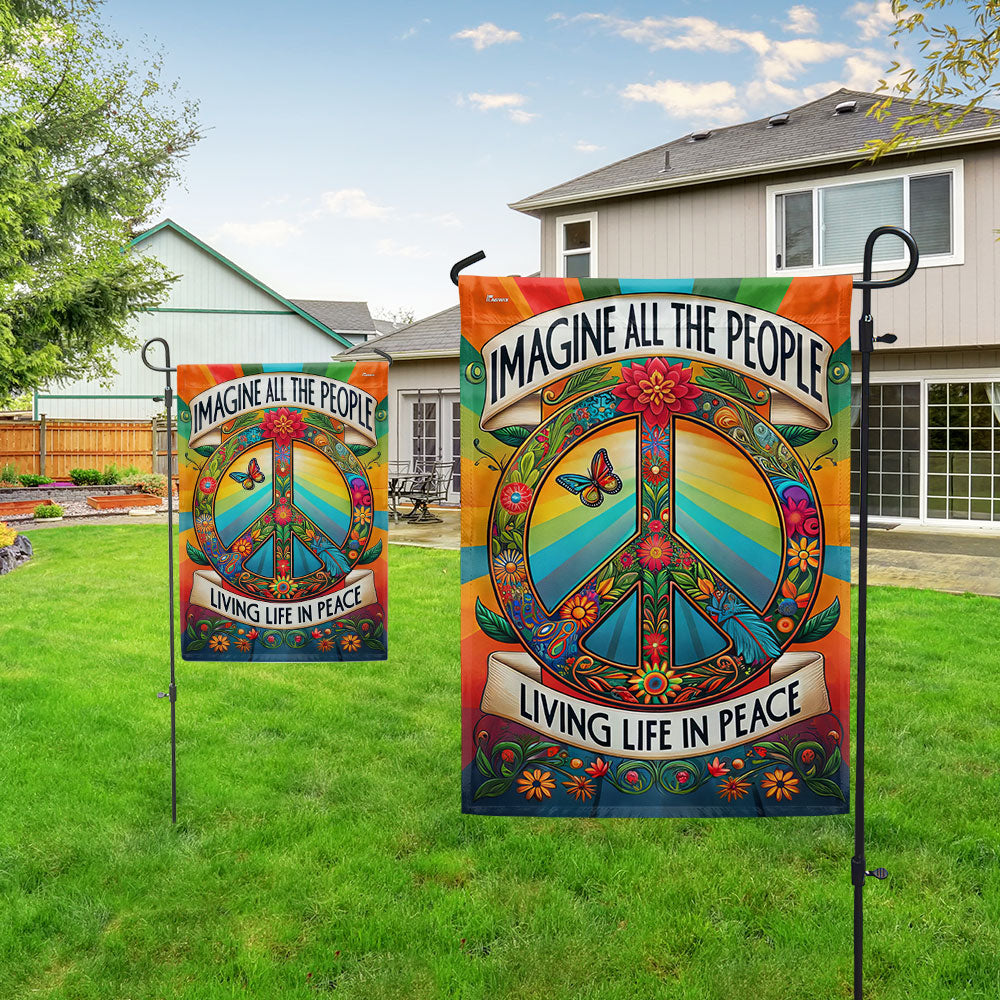 Peace Sign Hippie Flag Imagine All The People Living Life In Peace Flag