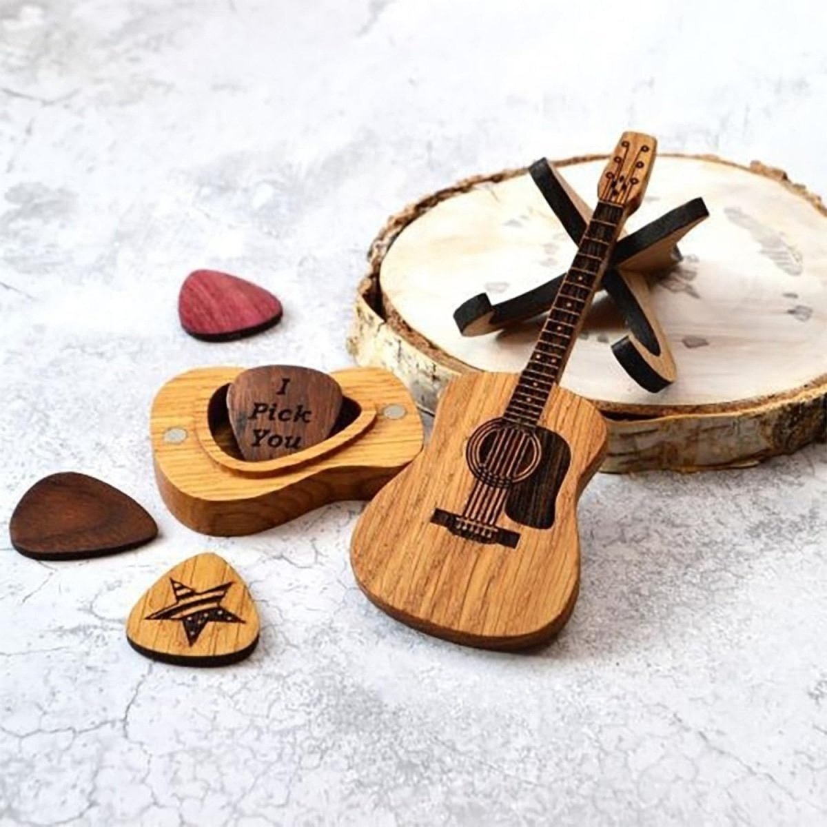 Engraved Wooden Guitar Pick Box
