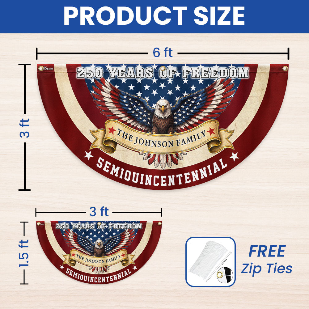 Personalized 250 Years of Freedom Fan Flag, Patriotic Eagle Custom Name Semiquicentennial Flag