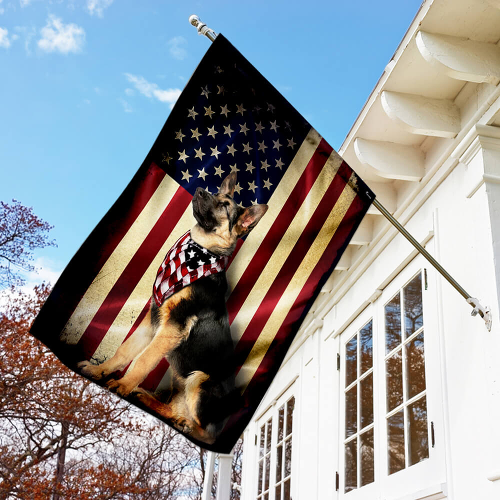 German Shepherd American Flag – Patriotic Double Side Dog Flags 3-Day Shipping