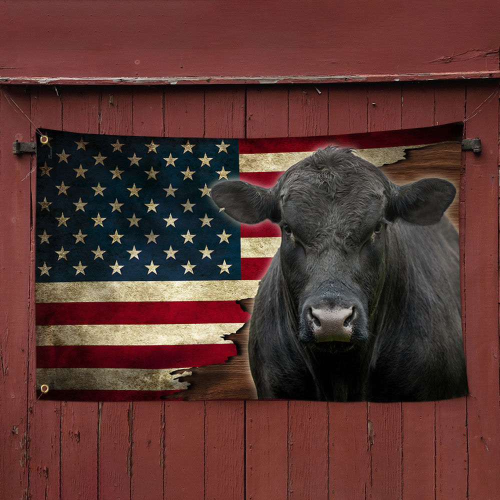 Black Angus Cattle American Grommet Flag, Cow Farm Flag