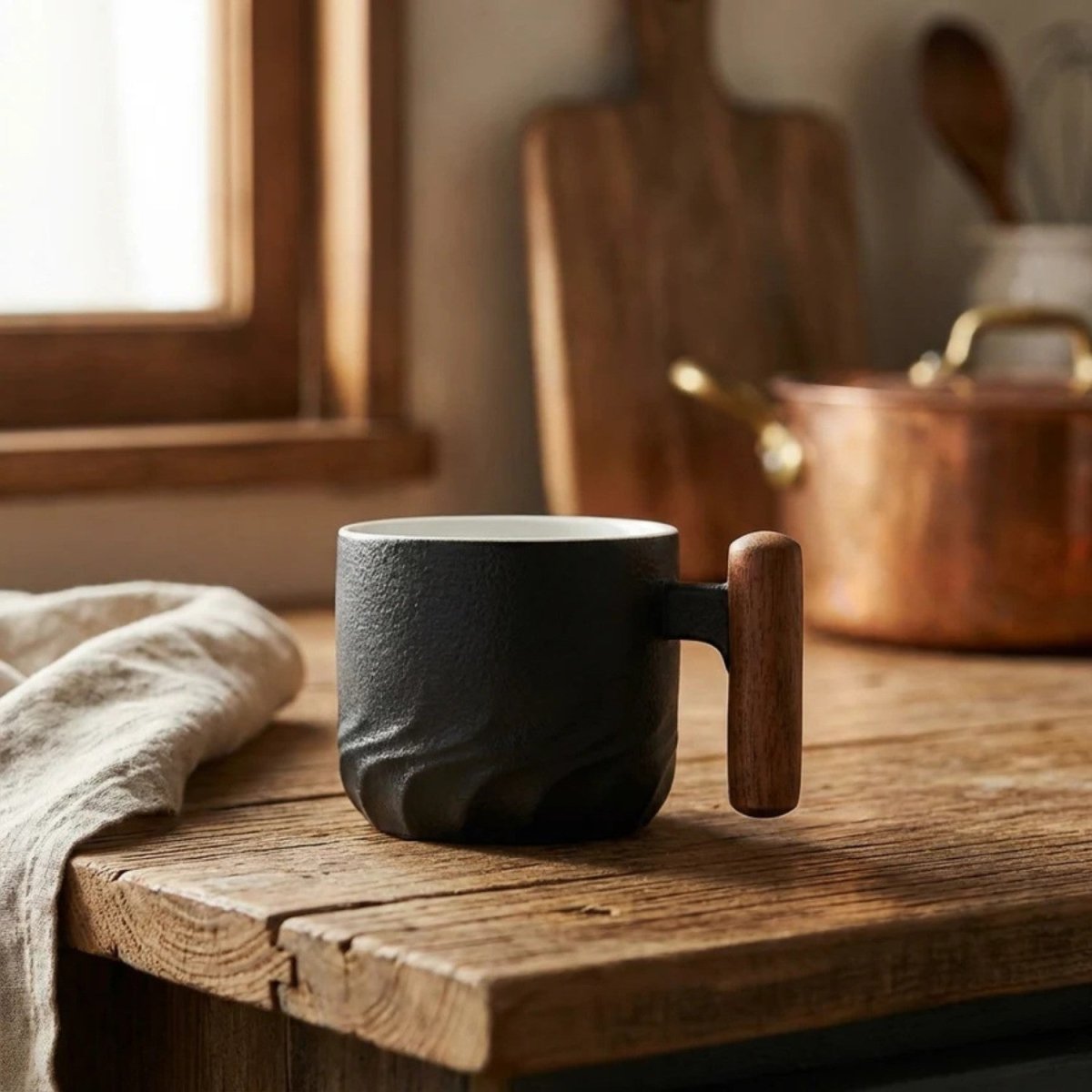 Handcrafted Ceramic Mug with Wooden Grip