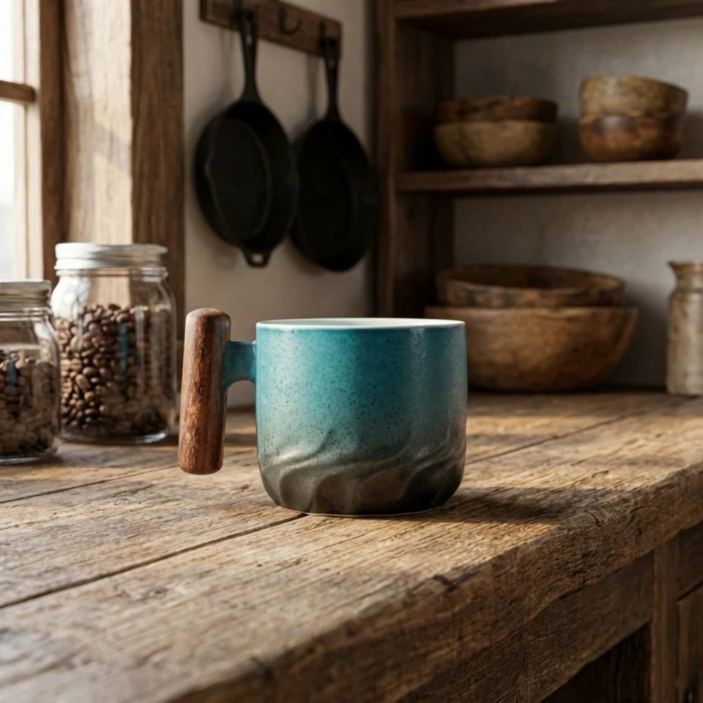 Handcrafted Ceramic Mug with Wooden Grip