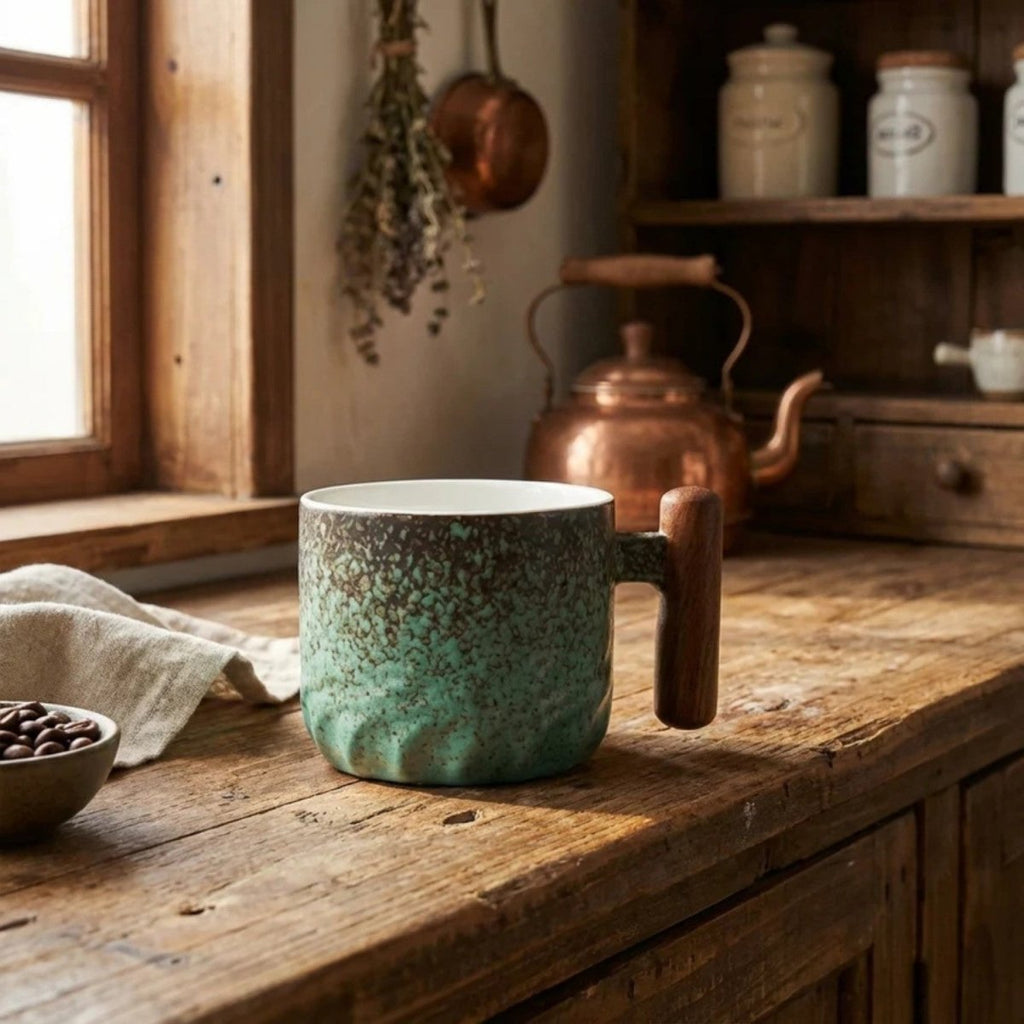 Handcrafted Ceramic Mug with Wooden Grip