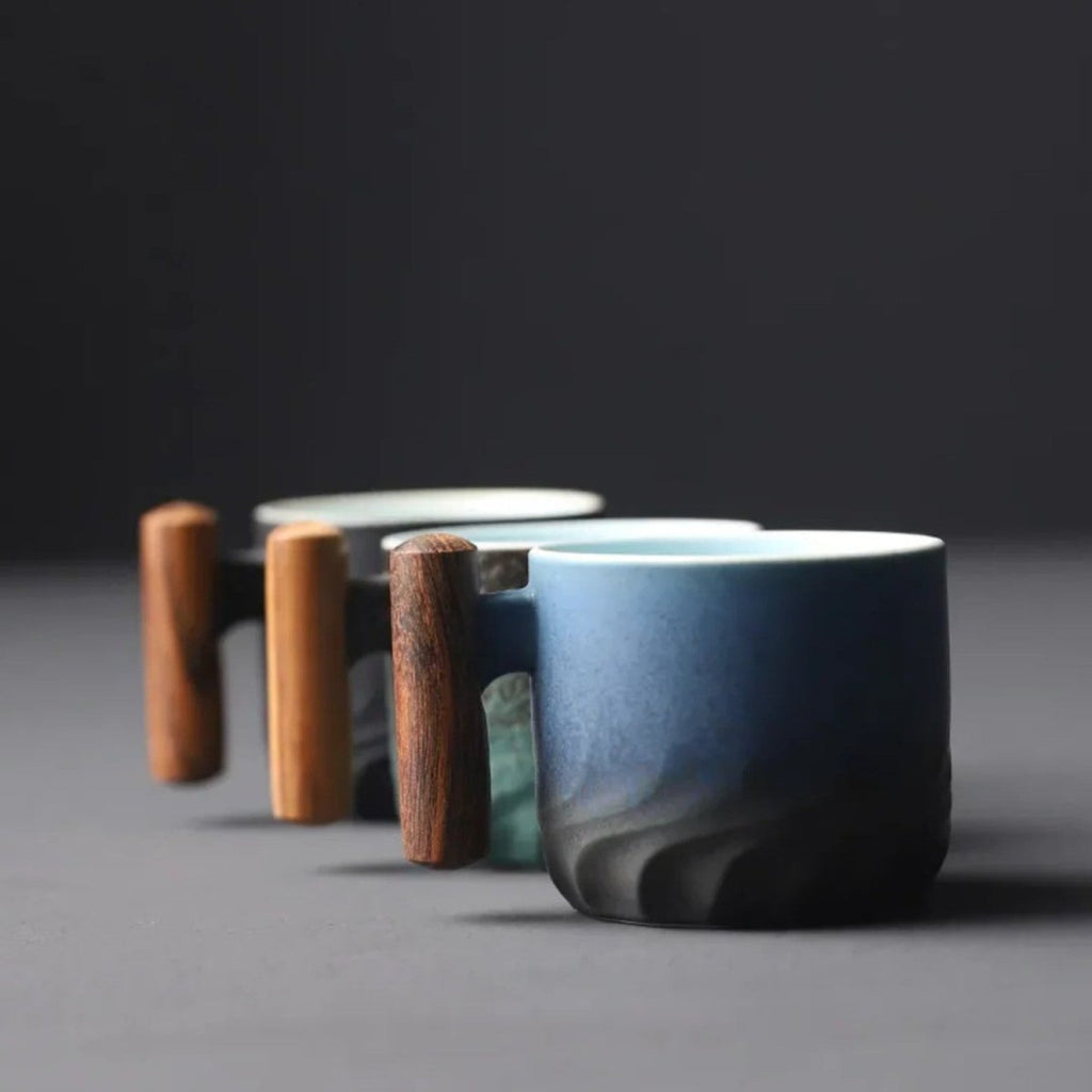 Handcrafted Ceramic Mug with Wooden Grip