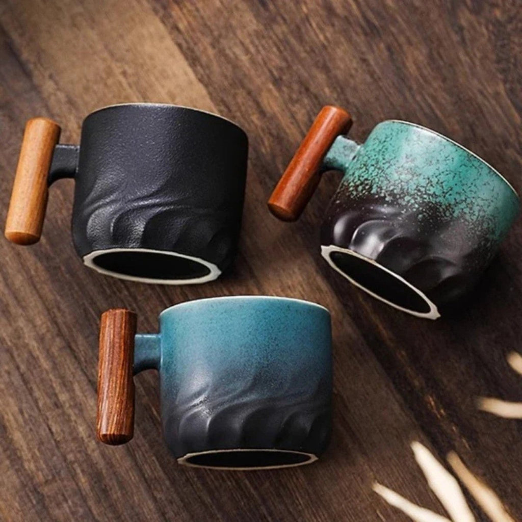Handcrafted Ceramic Mug with Wooden Grip