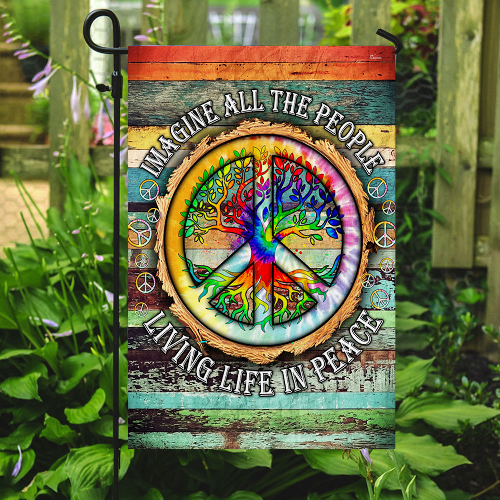 Woodstock Flag - Hippie Flag - Imagine All The People Living Life In Peace Flag