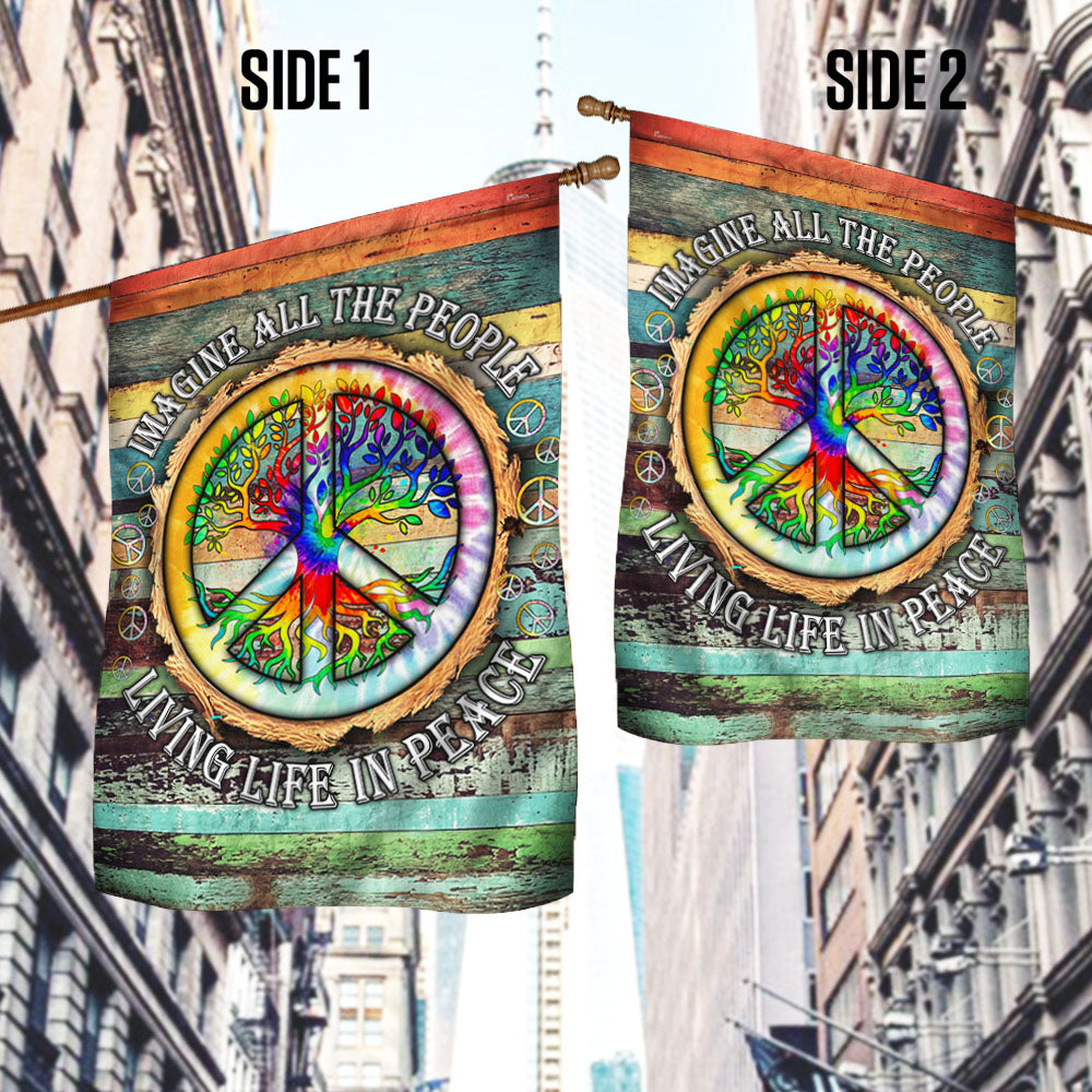 Woodstock Flag - Hippie Flag - Imagine All The People Living Life In Peace Flag