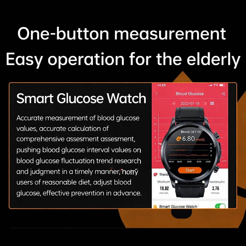 Glucose Wellness Tracker Watch with AMOLED Display and Activity Tracking