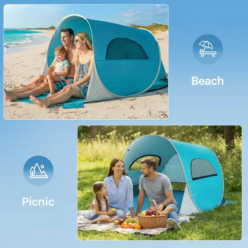 UPF 50 Plus Beach Tent Sun Shelter, Portable Folding Canopy Cabana for Camping Outdoor Indoor Playhouse