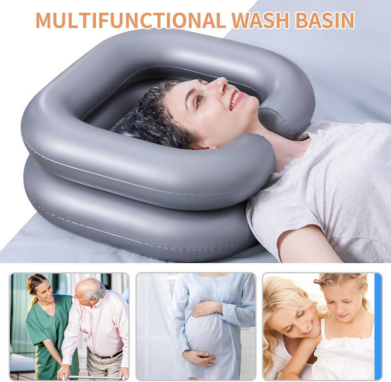 Portable Shampoo Basin for Elderly Kids Pregnant, Hair Washing Bowl with Neck Support Home Salon Station Comfortable Use