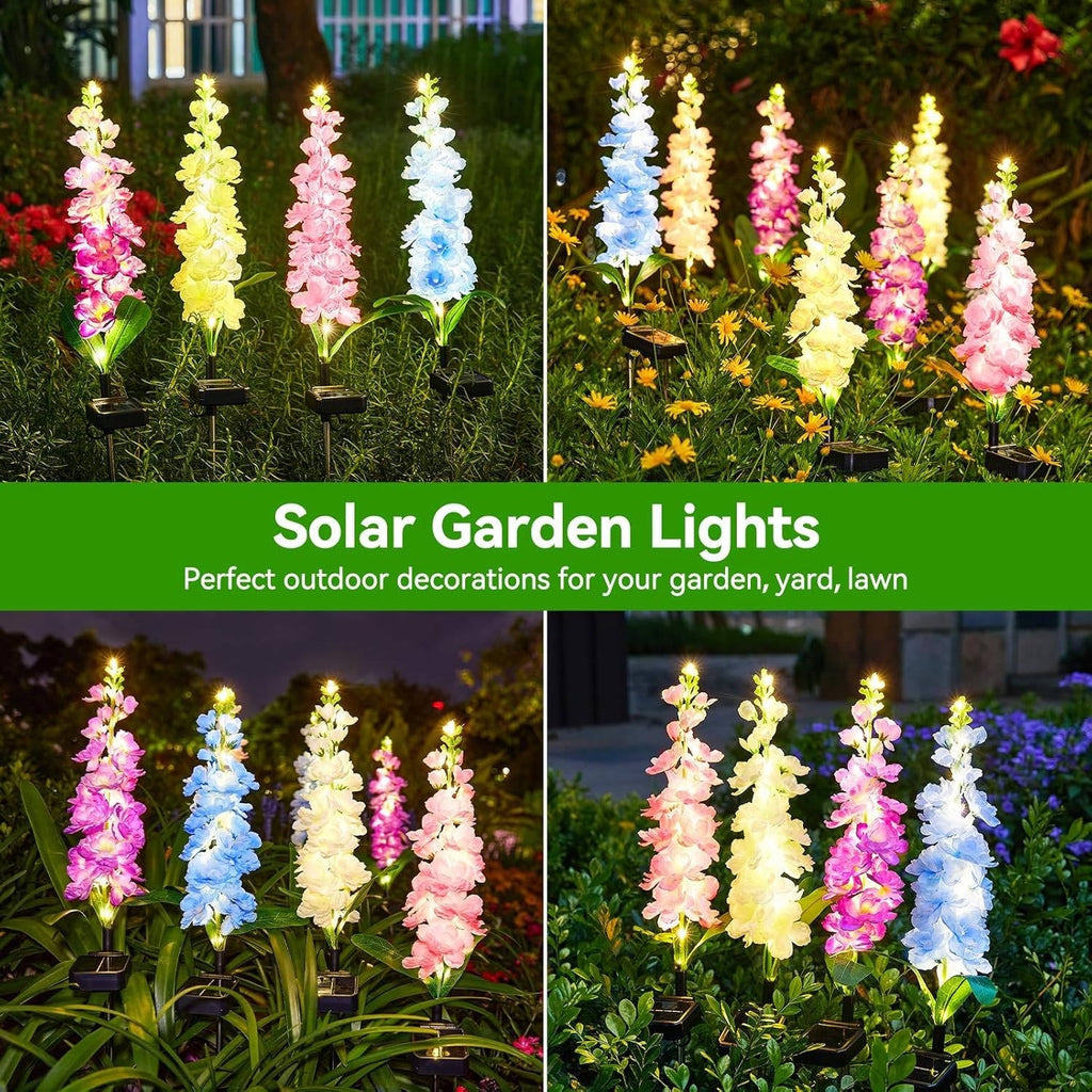 4 Pack Upgraded Delphinium Solar Garden Lights, Waterproof 36 LED Outdoor Decorative Flower Lights for Landscapes, Yards, and Patios