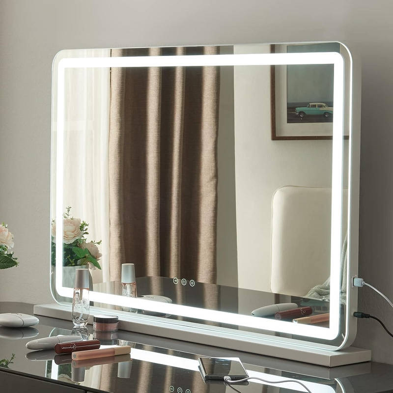 LED Vanity Mirror with Lights Dimmable, Makeup Mirror with 3 Color Modes Touch Screen Desk Mirror