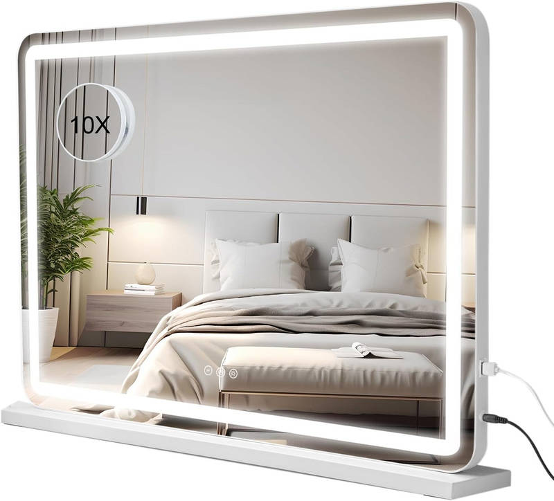 LED Vanity Mirror with Lights Dimmable, Makeup Mirror with 3 Color Modes Touch Screen Desk Mirror