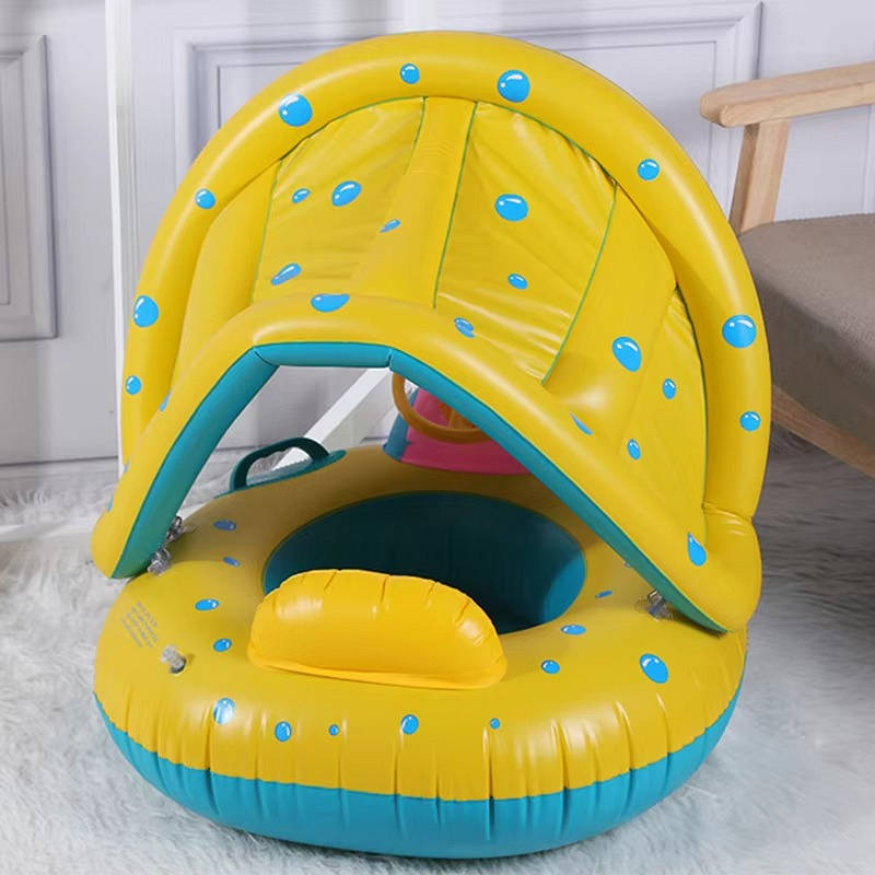 Kids Swim Trainer Pool Float with Sun Shade, Inflatable Swim Ring PVC Baby Toddler Safe Float