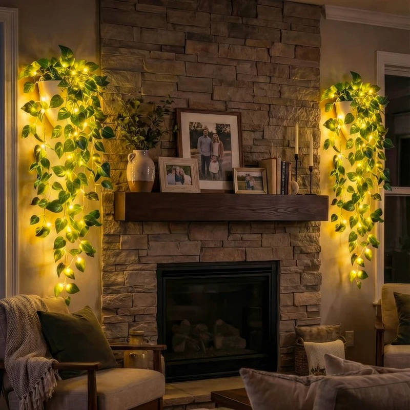 Artificial Hanging Vines with LED Lights, Pre lit Faux Ivy Garland for Wall Decor, Indoor Hanging Planter Greenery for Aesthetic Home & Room Decor