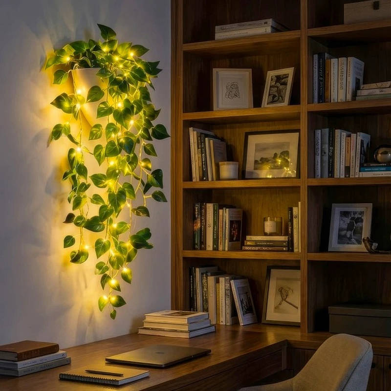 Artificial Hanging Vines with LED Lights, Pre lit Faux Ivy Garland for Wall Decor, Indoor Hanging Planter Greenery for Aesthetic Home & Room Decor