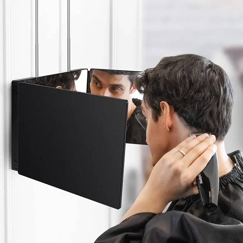 360 Degree Tri Fold Mirror Portable, Adjustable Extendable Makeup Mirror for DIY Hair Cutting Foldable Easy Carry
