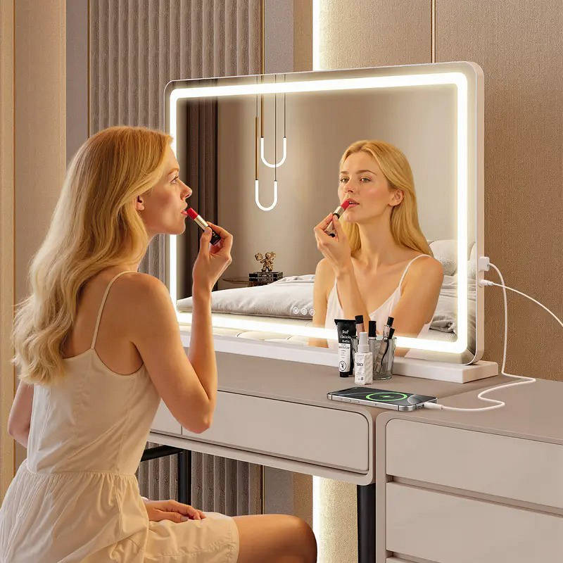 LED Vanity Mirror with Lights Dimmable, Makeup Mirror with 3 Color Modes Touch Screen Desk Mirror