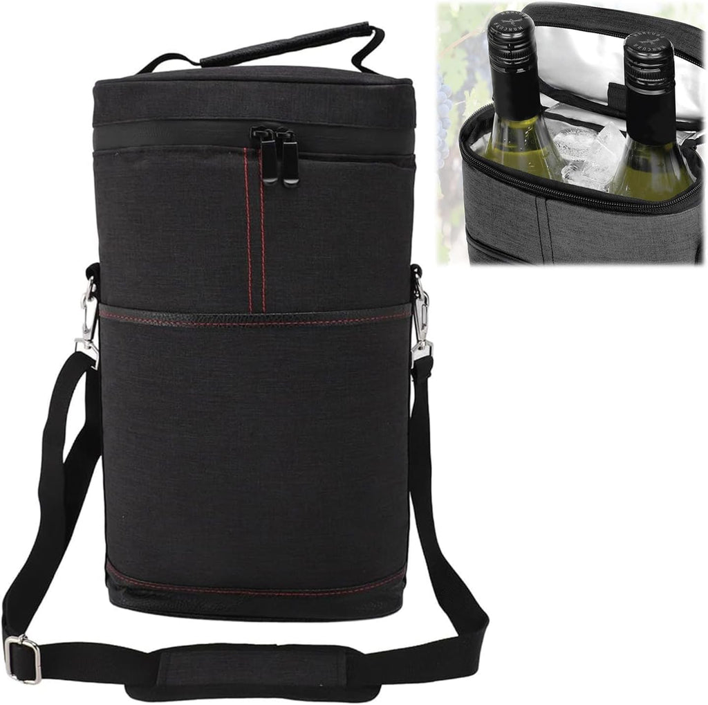 Insulated 2-Bottle Wine Cooler Tote Bag with Adjustable Strap