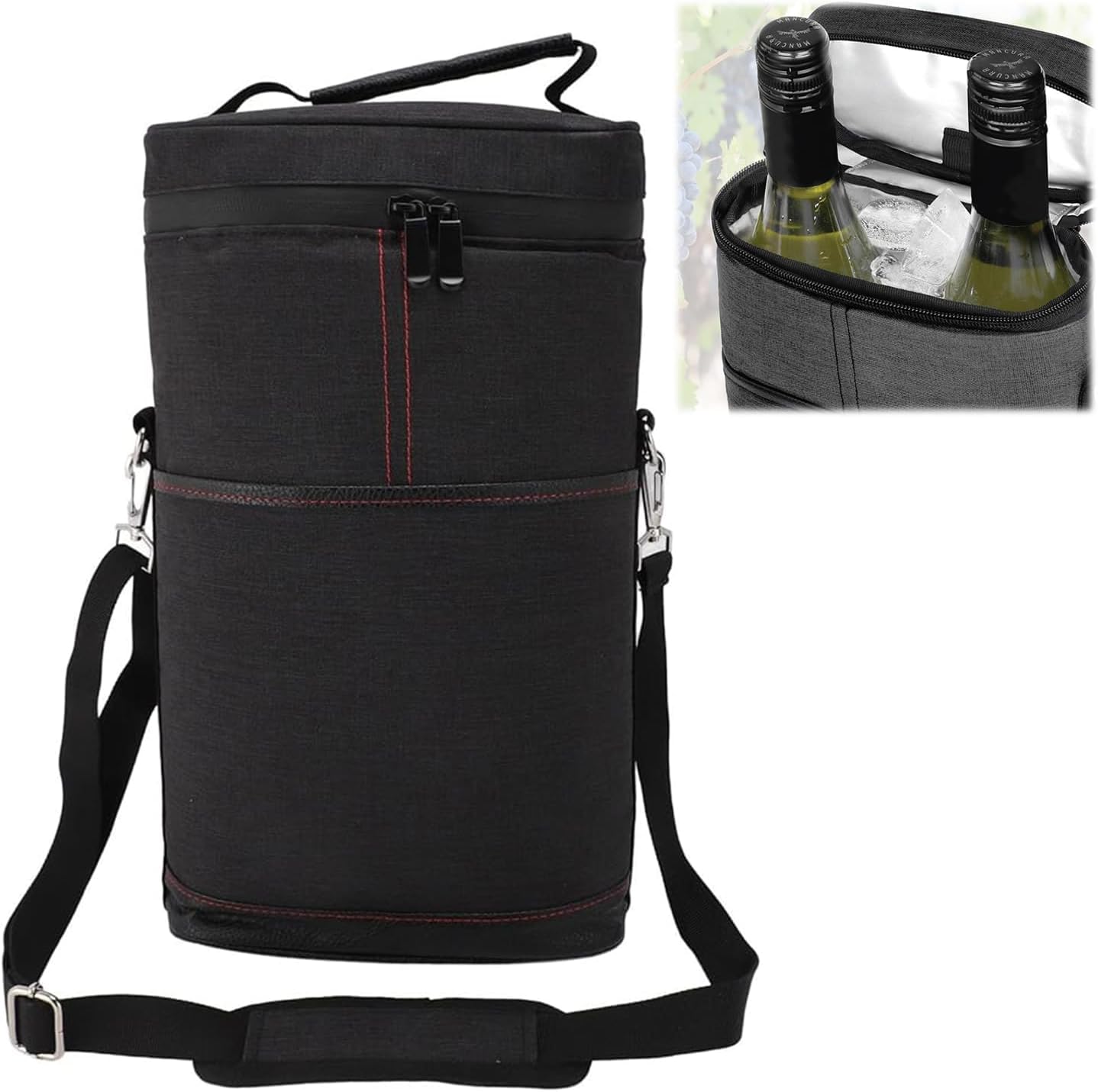 Insulated 2-Bottle Wine Cooler Tote Bag with Adjustable Strap