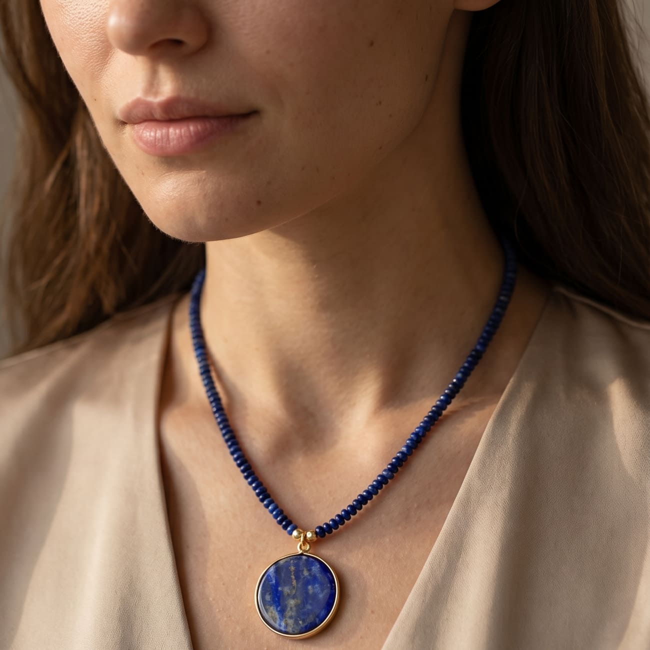 Round Lapis Necklace - Astrid