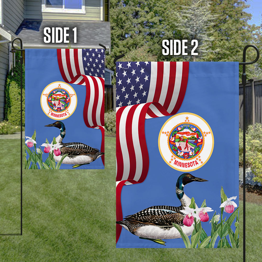 Minnesota State Lady's Slipper Flower and Loon Flag MLN1141Fv42 3-Day Shipping