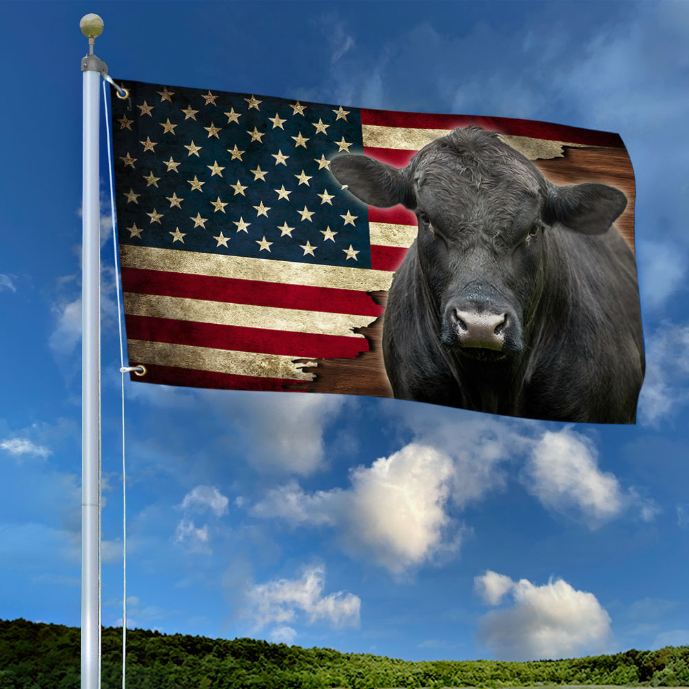 Black Angus Cattle American Grommet Flag, Cow Farm Flag