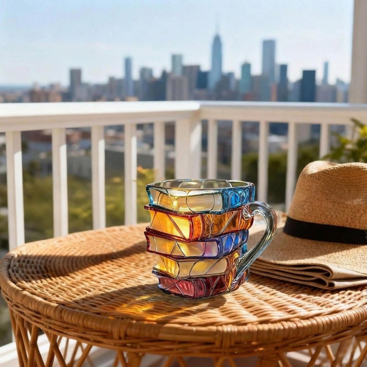 Book Stack Glass Mug with Colorful Translucent Panels and Fused Handle