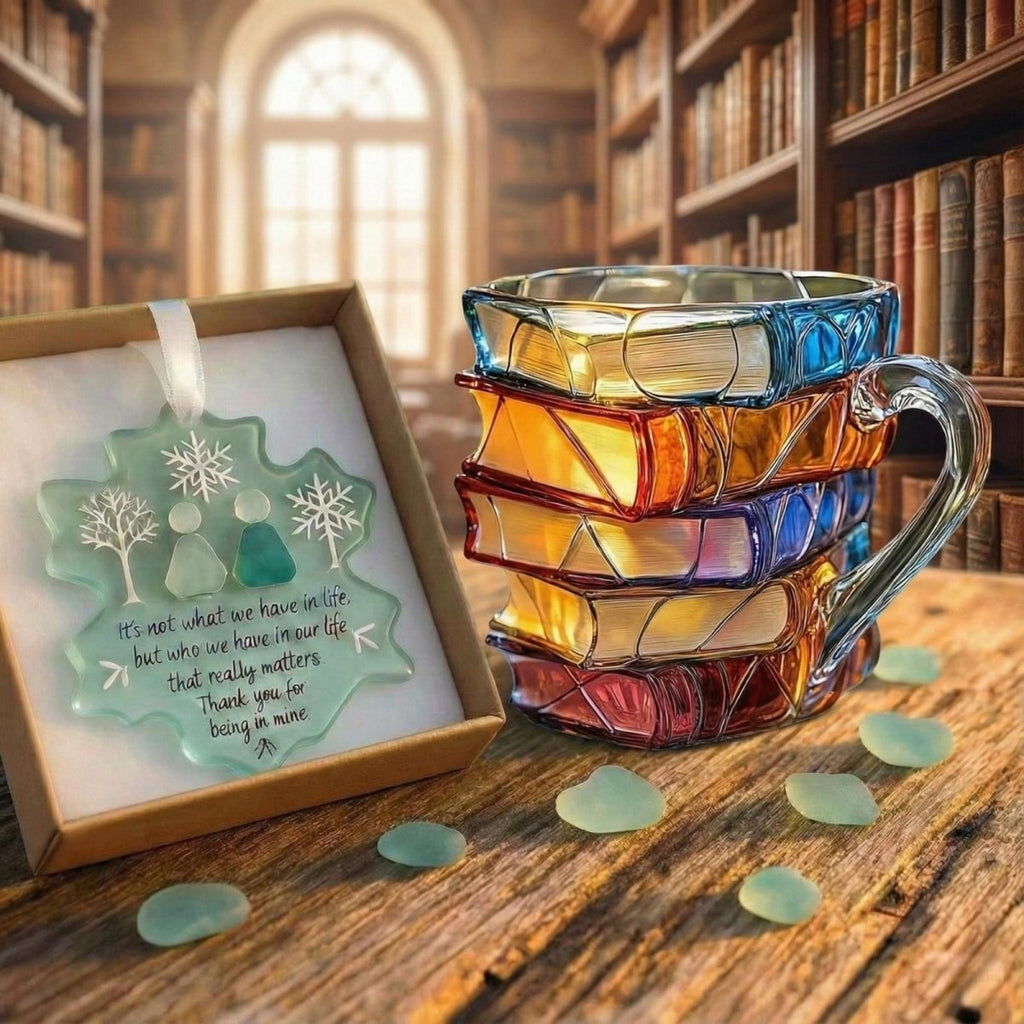 Book Stack Glass Mug with Colorful Translucent Panels and Fused Handle