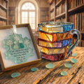 Book Stack Glass Mug with Colorful Translucent Panels and Fused Handle