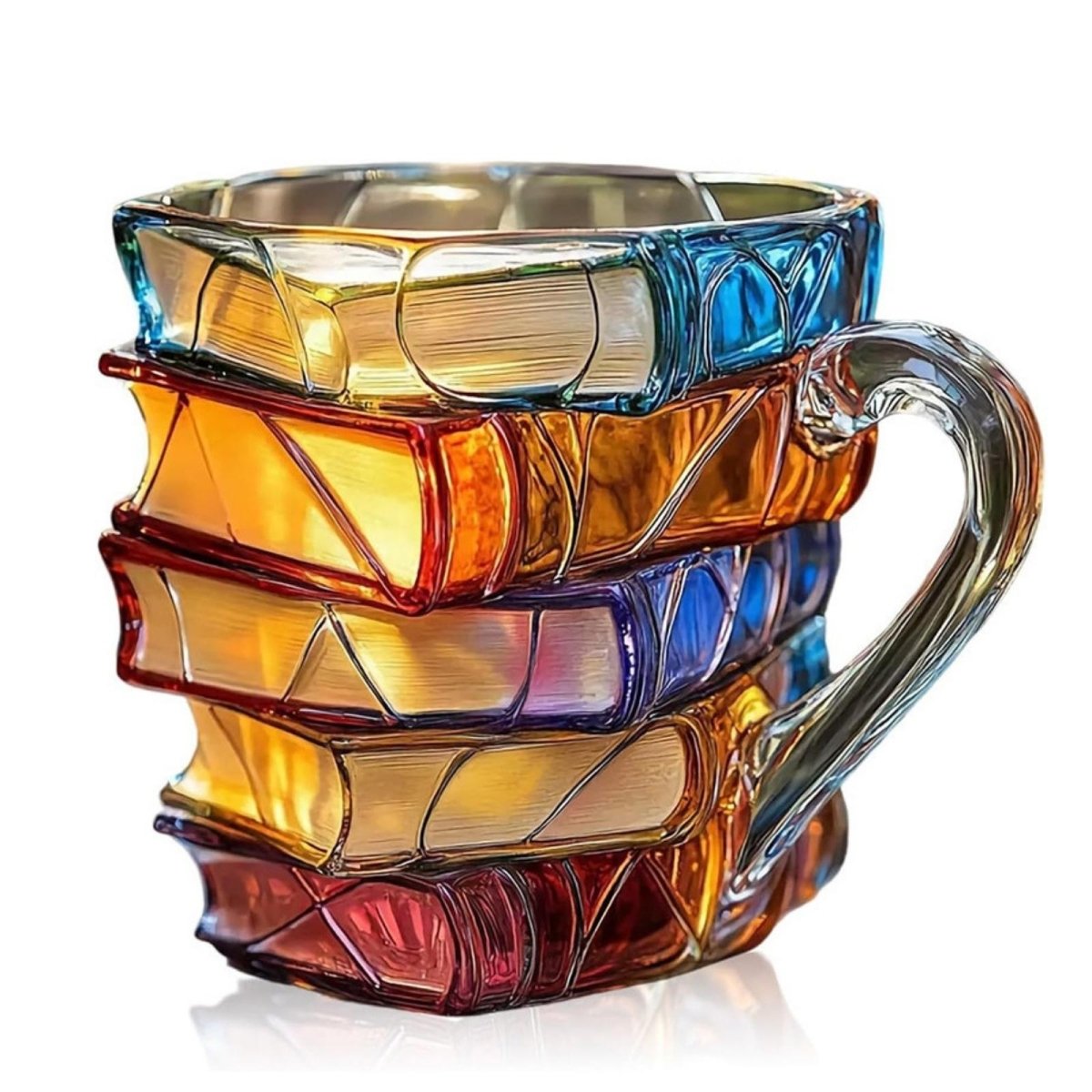 Book Stack Glass Mug with Colorful Translucent Panels and Fused Handle