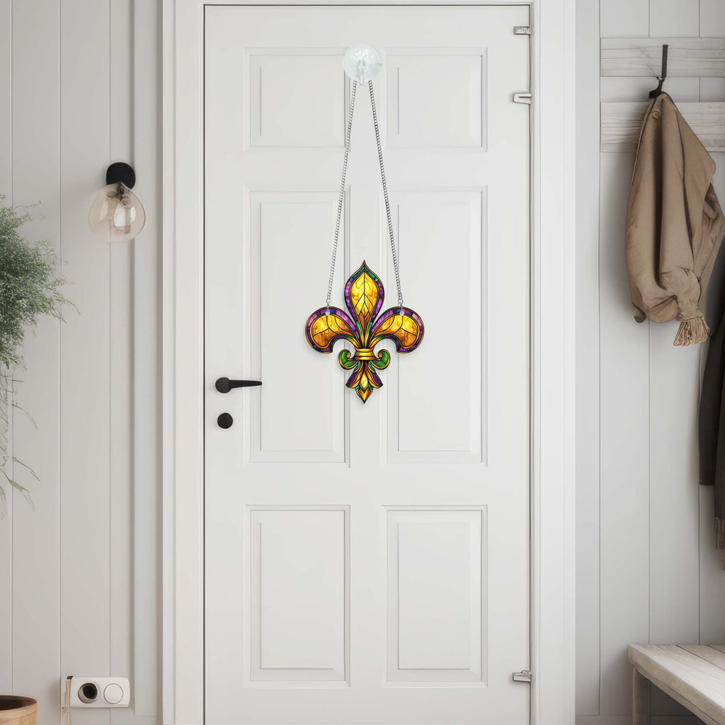 Louisiana Fleur De Lis Suncatcher, Mardi Gras Fleur de Lis Acrylic Hanging Sign