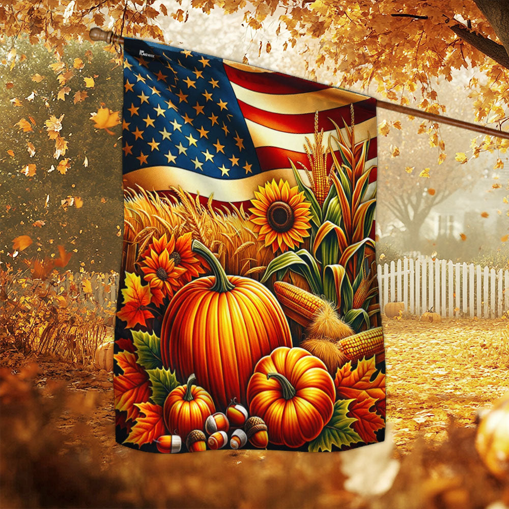Fall Thanksgiving Pumpkins Harvest American Flag
