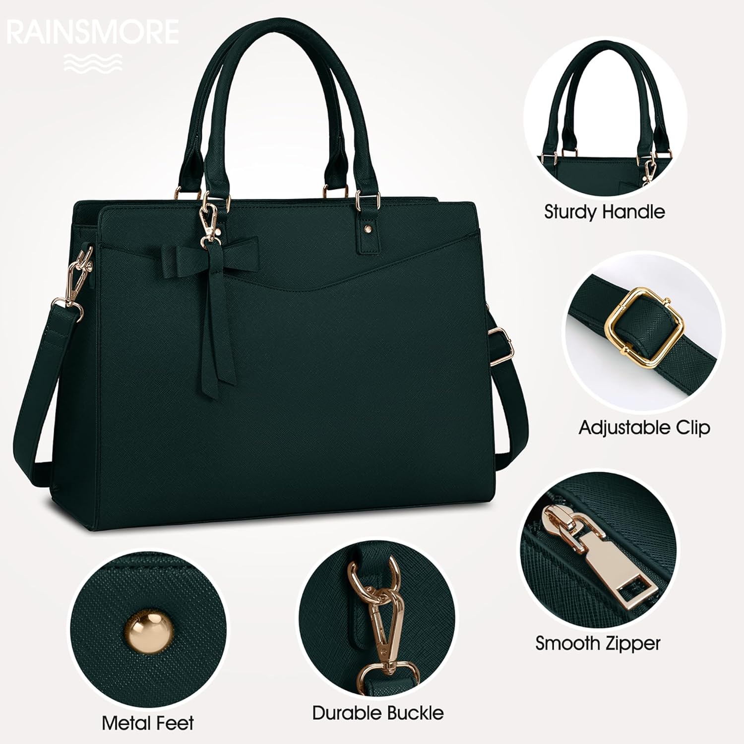 Waterproof PU Leather Laptop Tote Bag with Multi-Pocket Design for Women