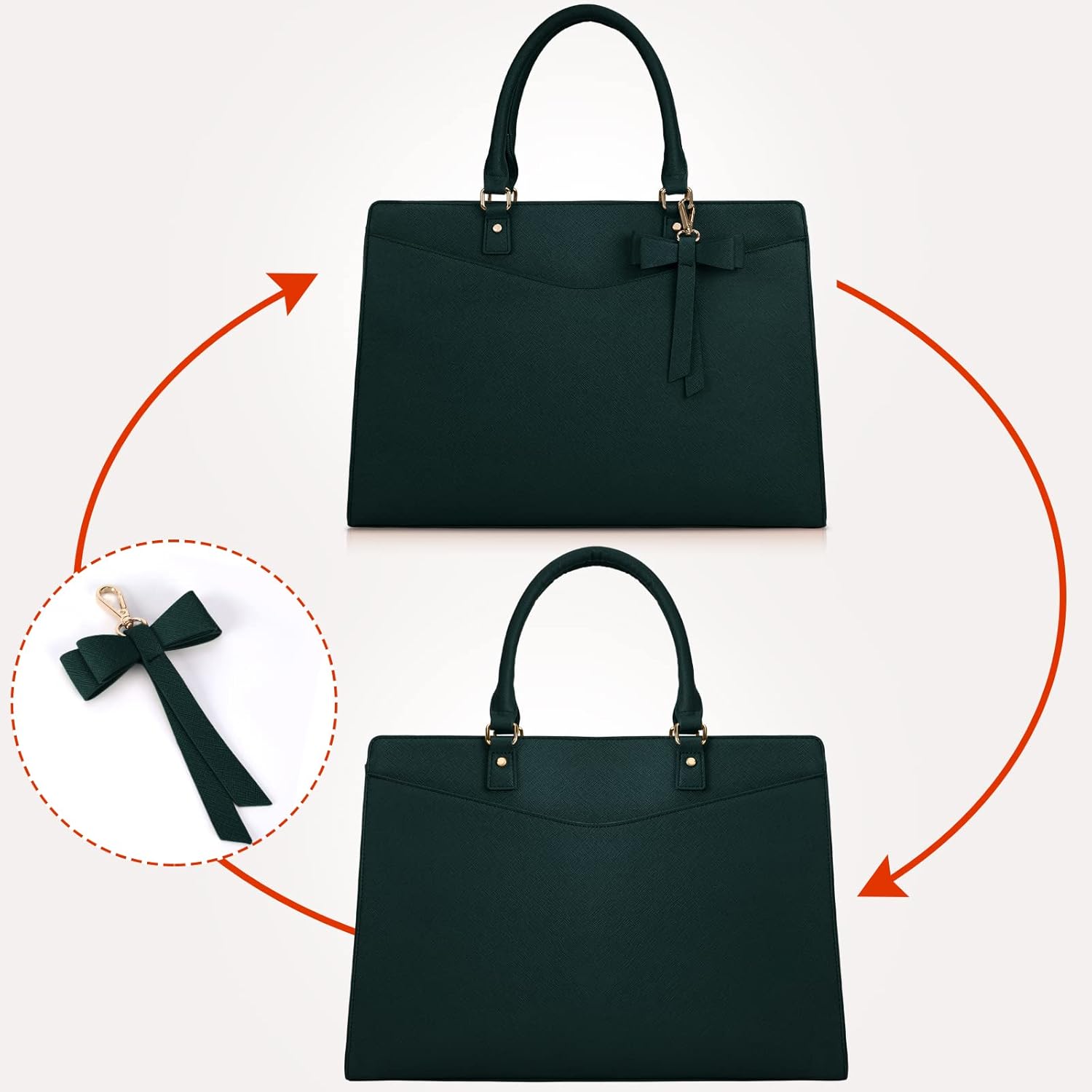 Waterproof PU Leather Laptop Tote Bag with Multi-Pocket Design for Women