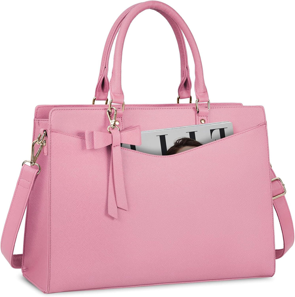 Waterproof PU Leather Laptop Tote Bag with Multi-Pocket Design for Women