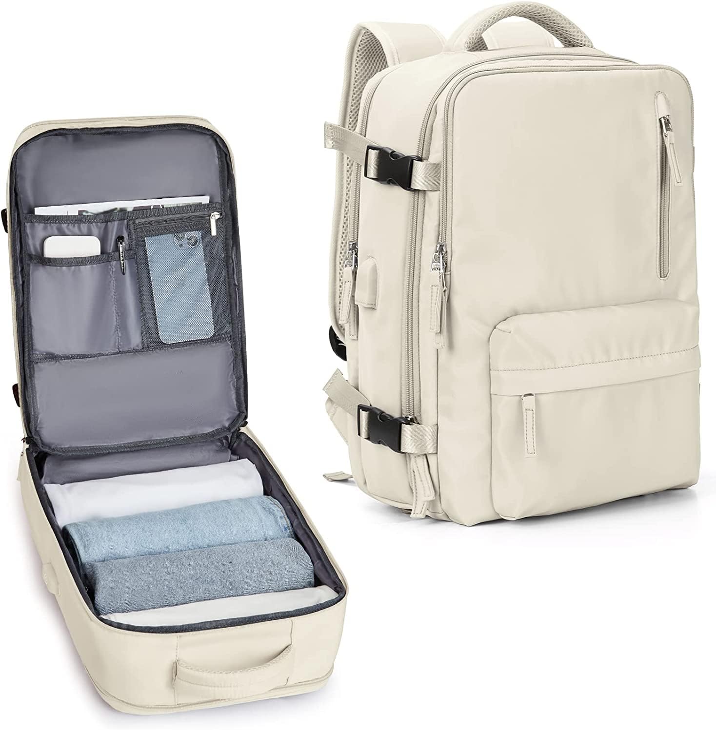 40L Waterproof Travel Backpack with Shoe Compartment & USB Port – 14” (35.56 cm)Laptop Fit